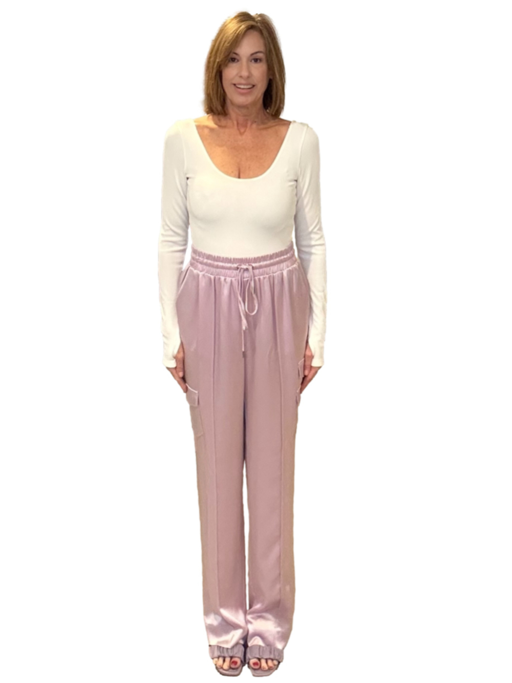 Cinq a Sept Wisteria Purple Satin Sarie Elastic Waist Pants Large